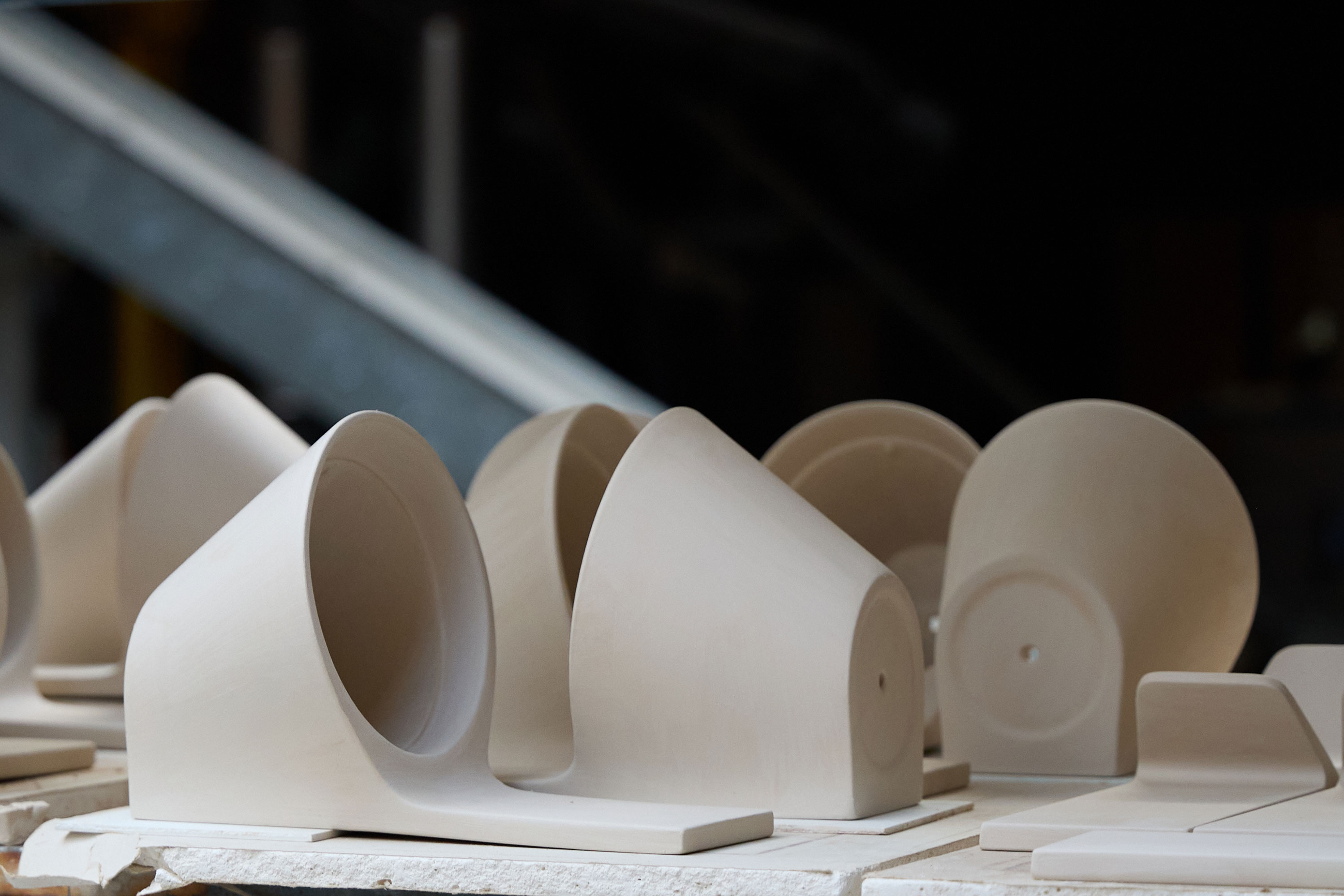 Ceramic lamps biscuit in the workshop